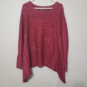 John Fashion XL Burgundy Sequin Long Sleeve Open Knit Sweater Sharkbite Layer